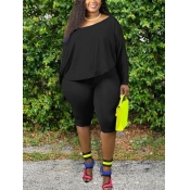 LW Plus Size Leisure Basic Skinny Black Shorts Set