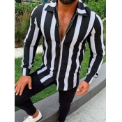 Men lovely Stylish Turndown Collar Striped Print B