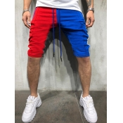 Lovely Men Casual Drawstring Patchwork Red Shorts