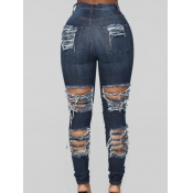 LW Street Hollow-out Deep Blue Jeans (No Stretch)