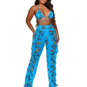 LW Butterfly Print Royalblue Cover-up(Two-piece)