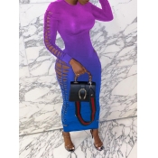 LW SXY O Neck Gradient Hollow-out Violet Ankle Len