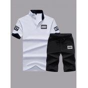 Men lovely Casual Letter Patchwork White Two-piece