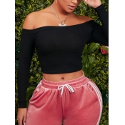 Lovely Trendy Dew Shoulder Skinny Black Blouse