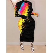 Lovely Plus Size Graffiti Print Yellow Dress