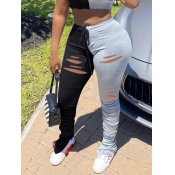 Lovely Casual Patchwork Broken Holes Black Plus Si