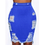 Lovely Stylish Broken Holes Deep Blue Skirt