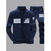 Lovely Men Sportswear Patchwork Deep Blue Two-piec