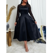 Lovely Stylish O Neck Patchwork Fold Design Black 