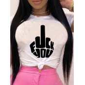 LW Casual O Neck Print White T-shirt