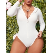lovely Sexy Zipper Design White Bodysuit