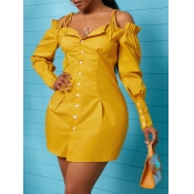 lovely Sweet Hollow-out Buttons Design Yellow Mini