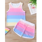 lovely Casual O Neck Striped Multicolor Girl Two-p
