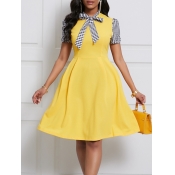 lovely Trendy Patchwork Fold Design Yellow Knee Le