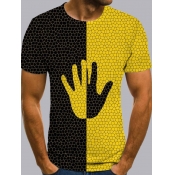 Men lovely Leisure O Neck Print Patchwork Yellow T