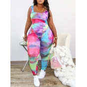 lovely Casual U Neck Tie-dye Purple Plus Size  Jum