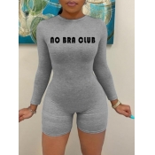 lovely Sportswear Letter Print Skinny Grey One-pie