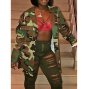 lovely Casual Camo Print Army Green Coat