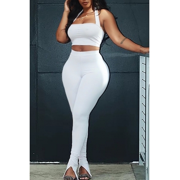 

LW Stylish Skinny White Two Piece Pants Set