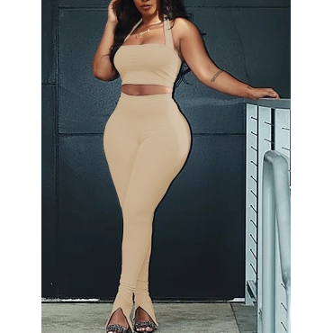 

LW Stylish Skinny Khaki Two Piece Pants Set