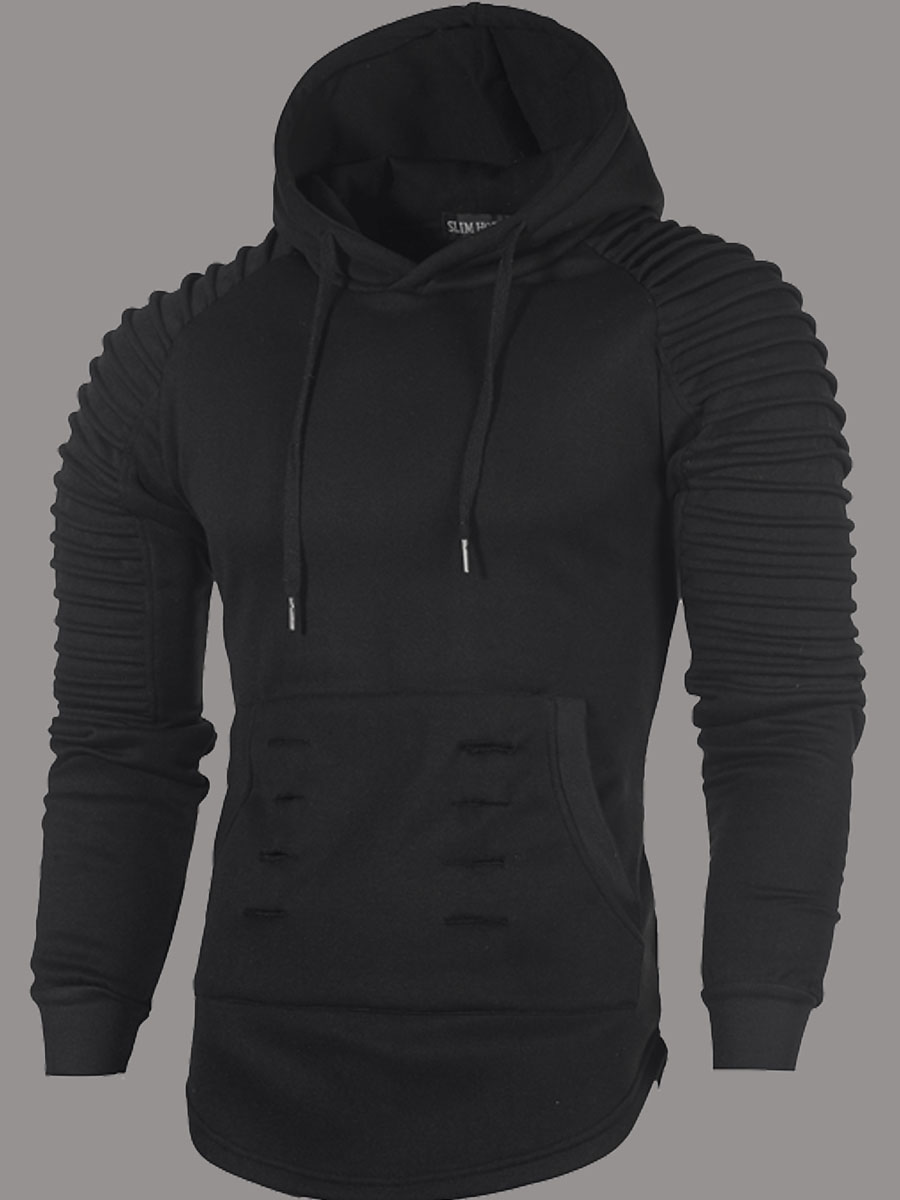 

lovely Sportswear Hooded Collar Fold Design Black Hoodie