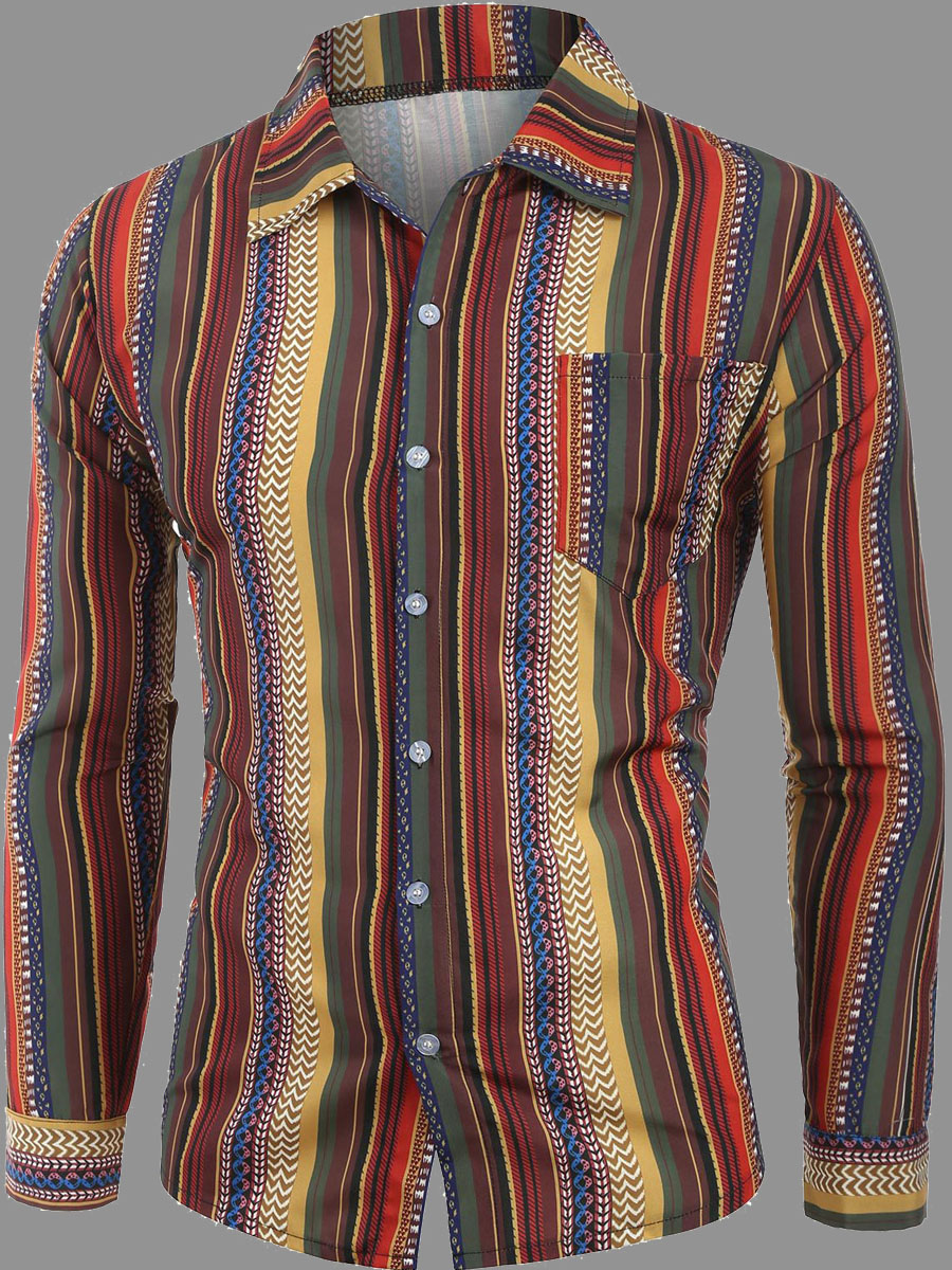 

lovely Stylish Turndown Collar Striped Print Red Shirt