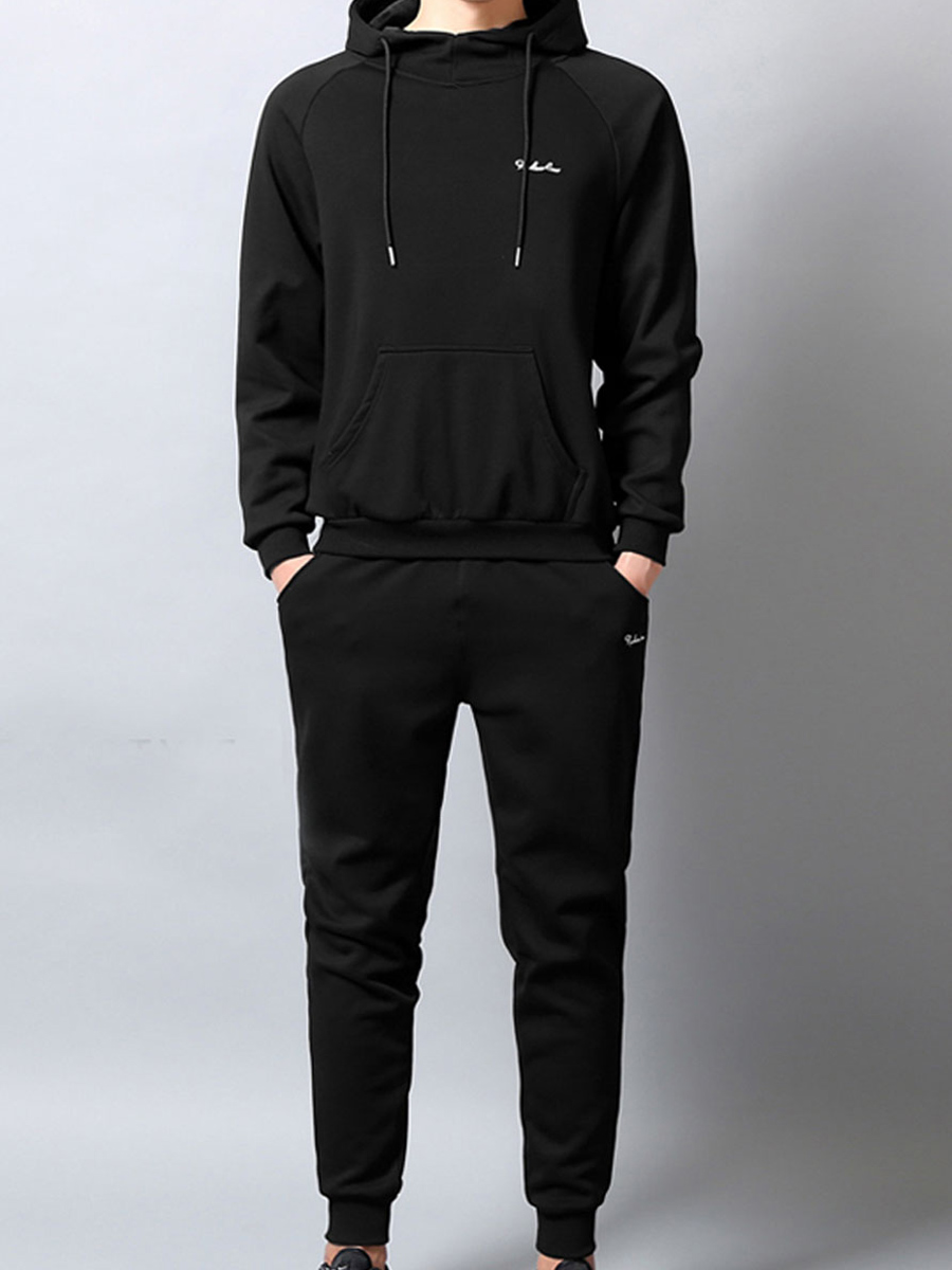 

lovely Sportswear Hooded Collar Basic Carbon Black Two-piece Pants Set