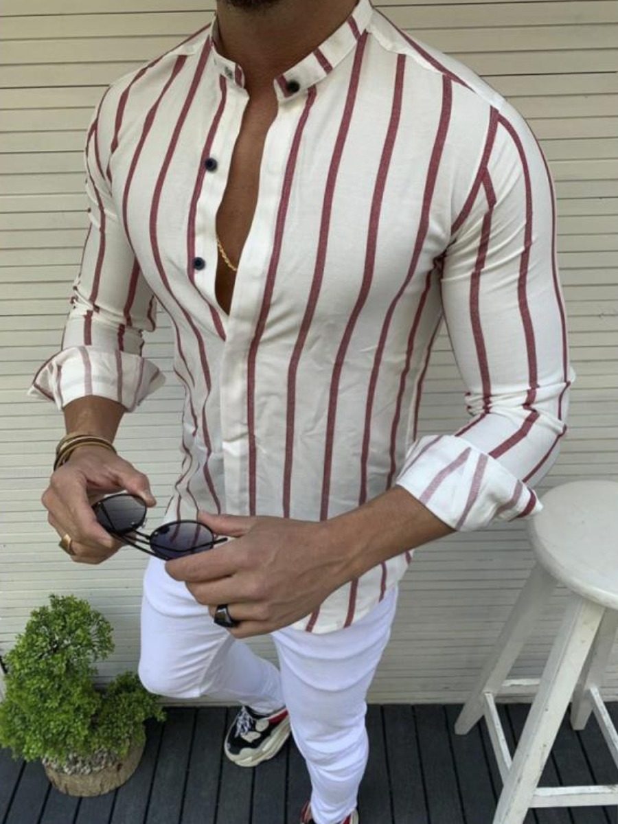 

lovely Stylish Buttons Design Striped Multicolor Shirt, Multicolor mstn