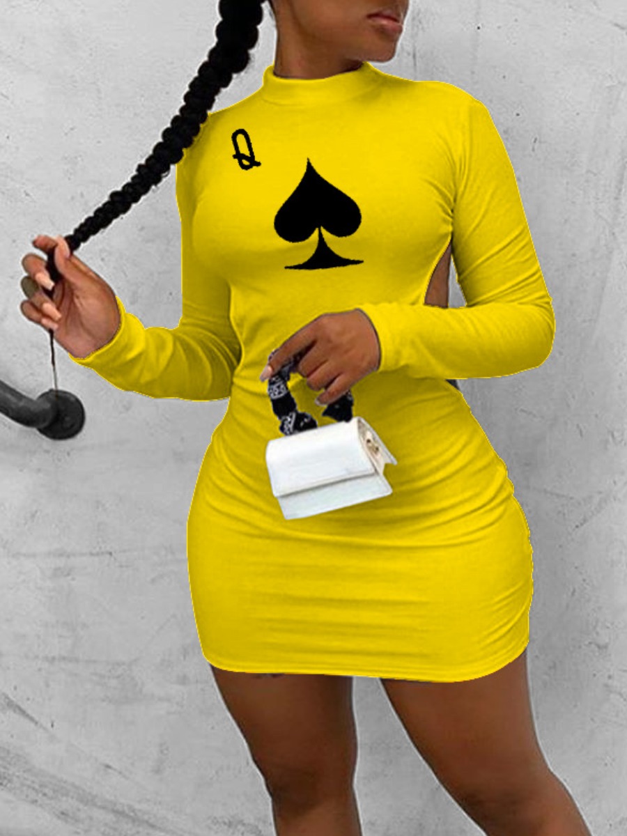 

lovely Street Backless Print Yellow Mini Dress