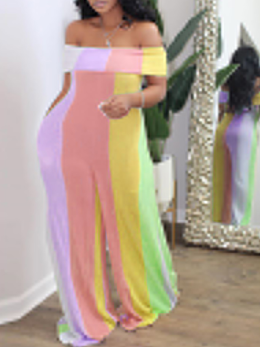 

lovely Trendy Dew Shoulder Striped Multicolor One-piece Jumpsuit, Multicolor mstn