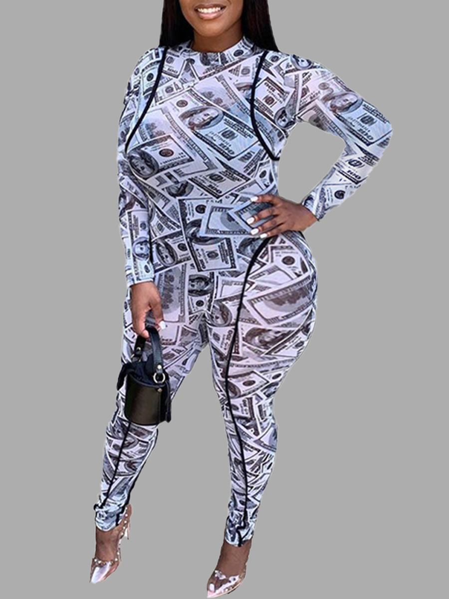 

lovely Street Print Skinny White One-piece Jumpsuit