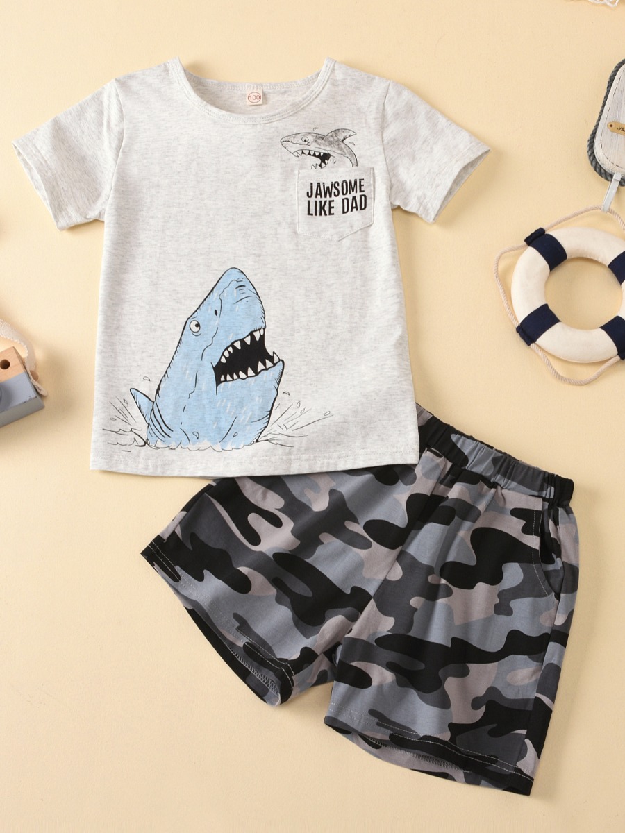 

lovely Casual O Neck Camo Print Boy Two-piece Shorts Set