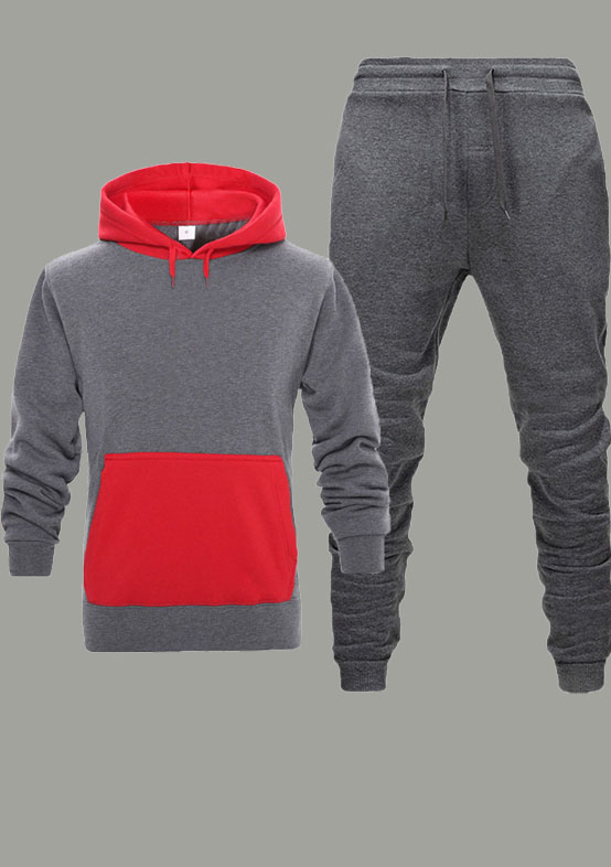 

lovely Street Hooded Collar Patchwork Dark Grey Men Two-piece Pants Set