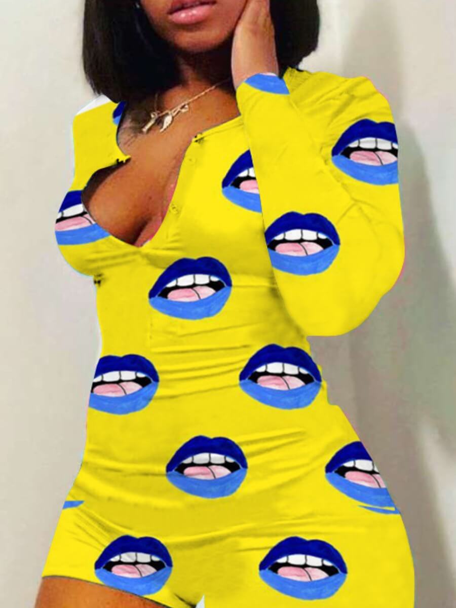 

Lovely Leisure Lip Print Yellow Sleepwear