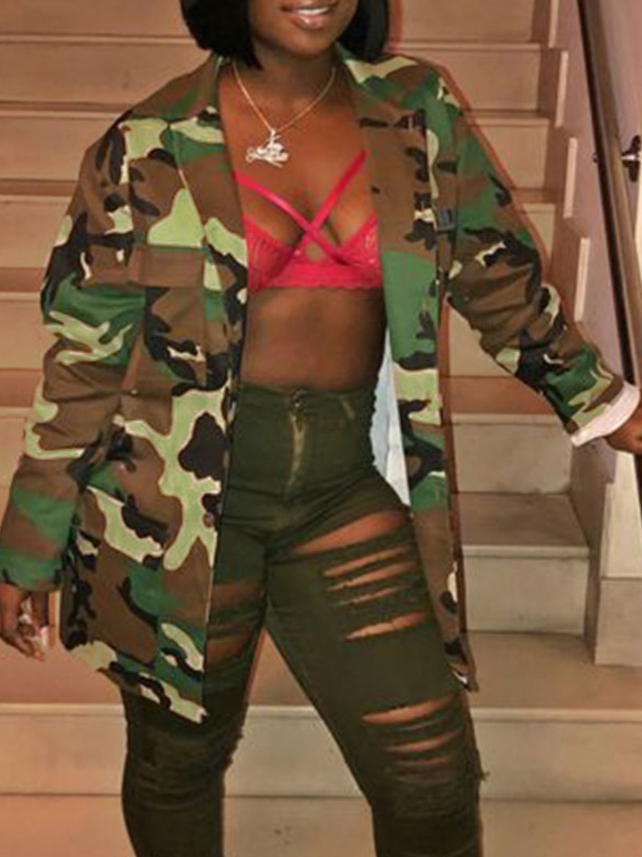 

lovely Casual Camo Print Army Green Coat, Army green camouflag