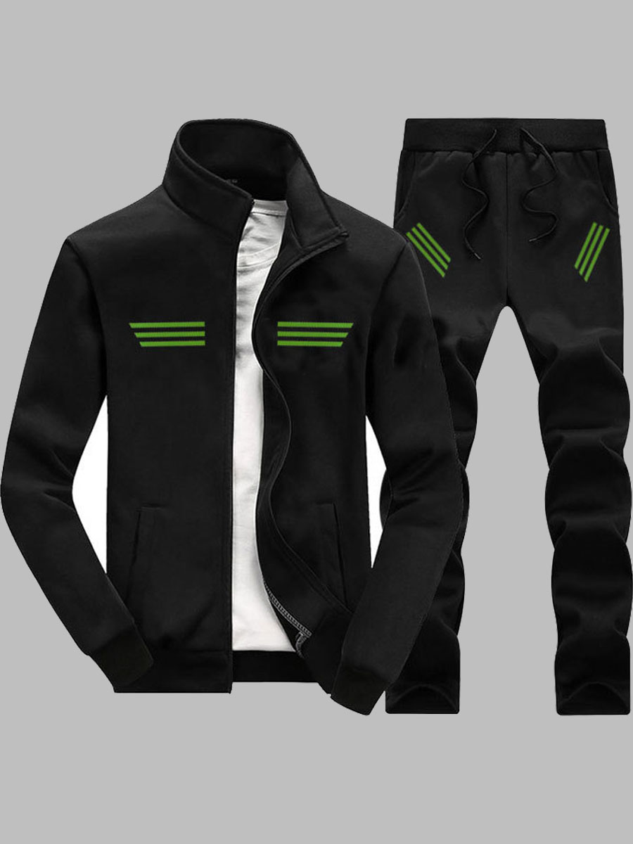 

lovely Sportswear Zipper Design Carbon Black Men Two-piece Pants Set