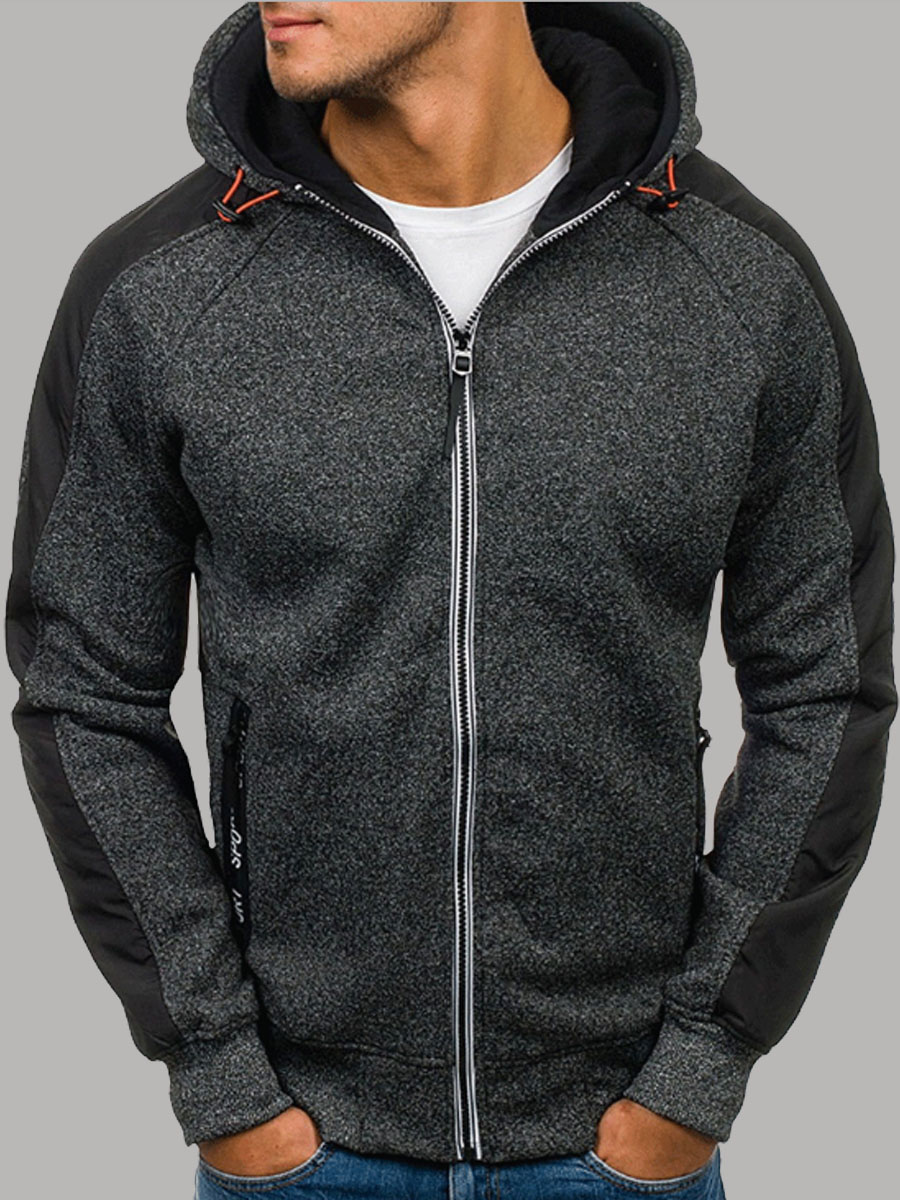 

lovely Sportswear Hooded Collar Zipper Design Grey Black Men Hoodie