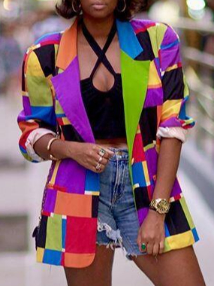 

lovely Stylish Grid Print Multicolor Blazer, Multi