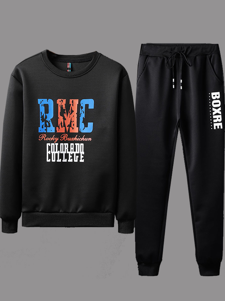 

lovely Sportswear O Neck Letter Print Black Men Two-piece Pants Set