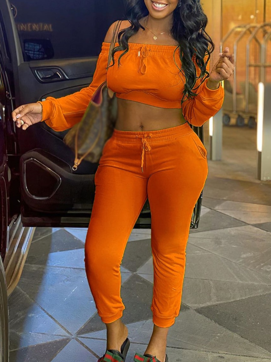 

LW Off The Shoulder Drawstring Pants Set, Croci