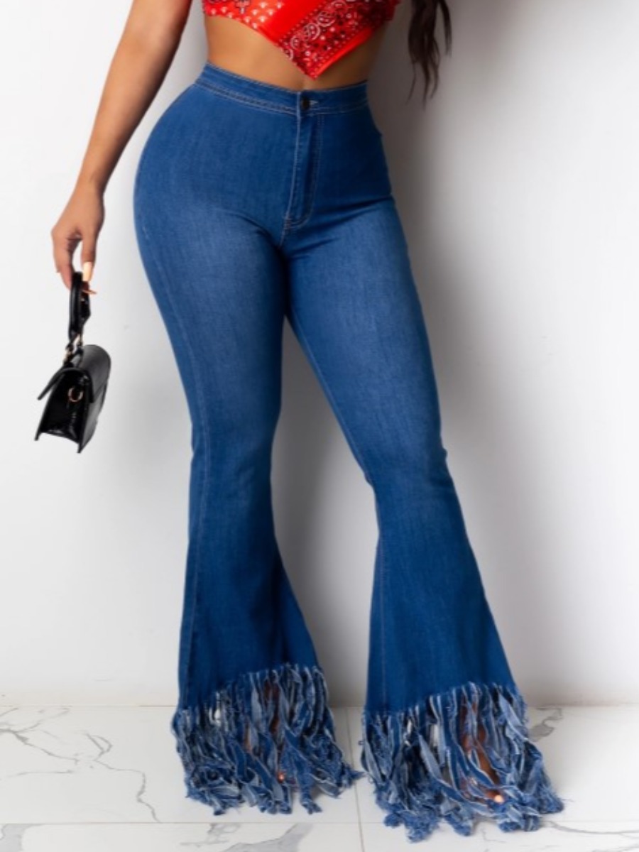 

lovely Street Tassel Design Deep Blue Jeans
