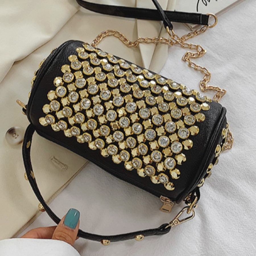 

lovely Chic Rivet Decorative Gold Crossbody Bag