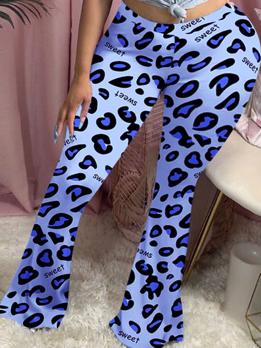 

lovely Trendy Print Blue Plus Size Pants
