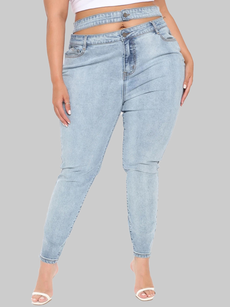 

lovely Trendy Basic Skinny Baby Blue Plus Size Jeans