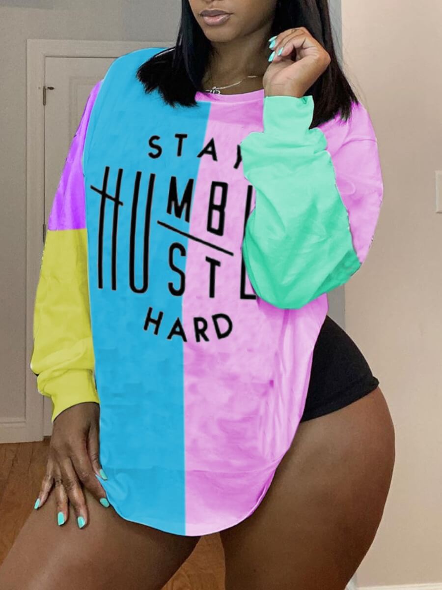 

Lovely Street O Neck Letter Print Blue Hoodie