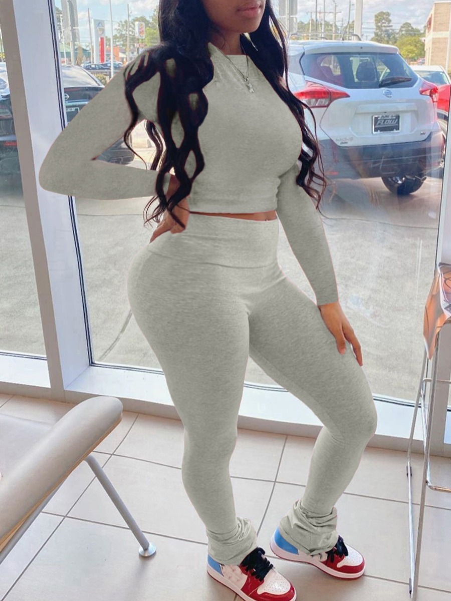 

lovely Sportswear Basic Skinny Light Grey Two Piece Pants Set