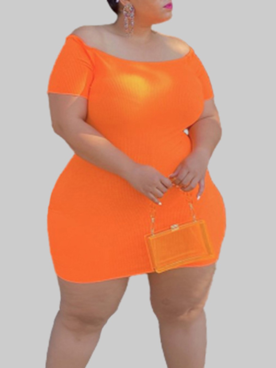 

lovely Casual Basic Skinny Orange Mini Plus Size Dress