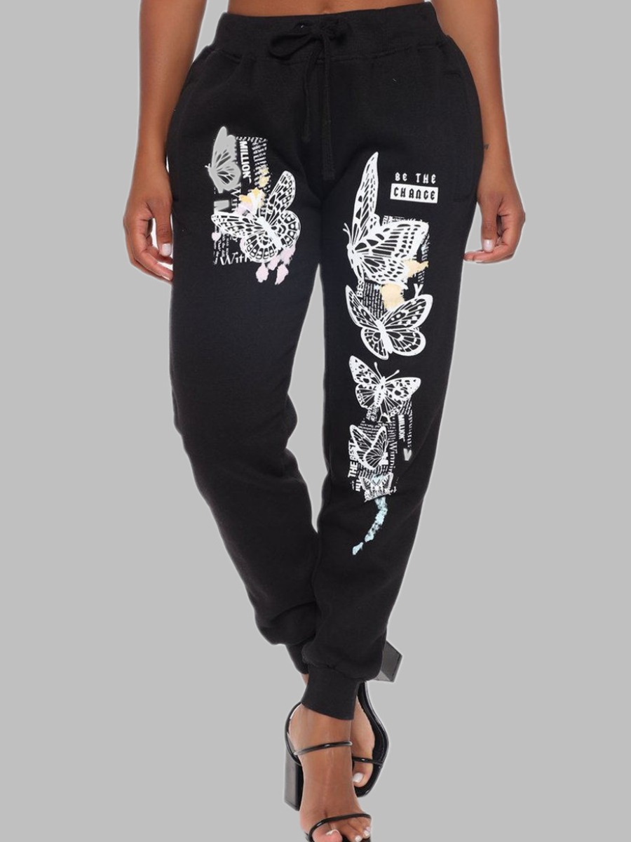

lovely Casual Butterfly Print Black Pants