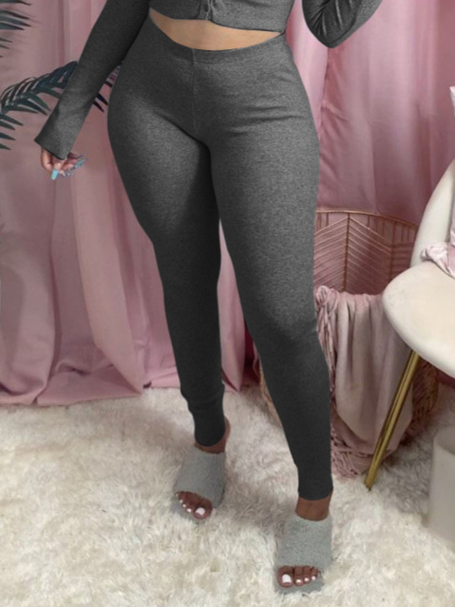 

lovely Casual Basic Skinny Dark Grey Pants