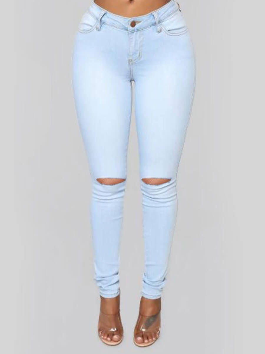 

Lovely Stylish Hollow-out Baby Blue Plus Size Jeans